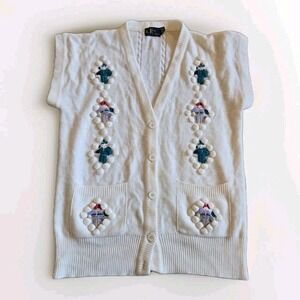 VTG Sweater Vest Embroidered People XL Leroy Knit Wear Dopamine Dressing